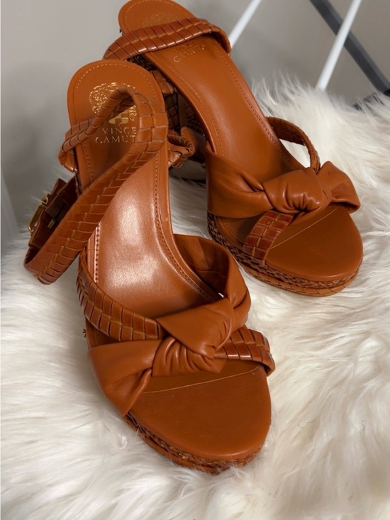Vince Camuto Shoes - Vince Camuto Cognac Braided Knot Wedge Sandals